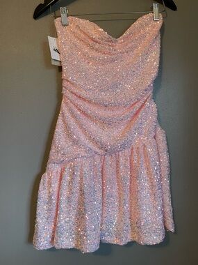 NWT BP Sz X-Small XS Women’s Pink Sequin Strapless Tube Mini Dress Ret $69!